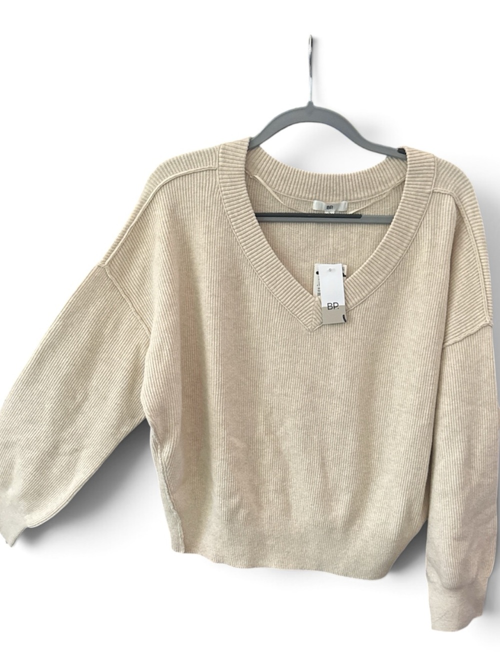 BP New w/Tags Sz S V Sweater relaxed fit w slight crop off white/cream color way